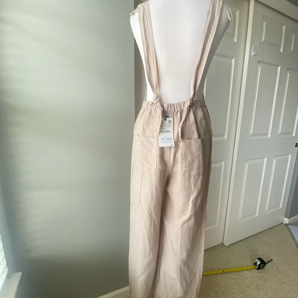 NWT ZARA Linen Cotton Beige cream Jumpsuit Pants Cut Out Xsmall Orig $50 - Picture 3 of 15